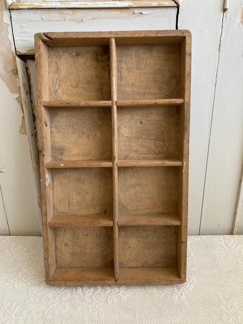 Brocante oude houten vakkenbak -  vakkenbakje, Antiek en Kunst, Curiosa en Brocante, Ophalen of Verzenden