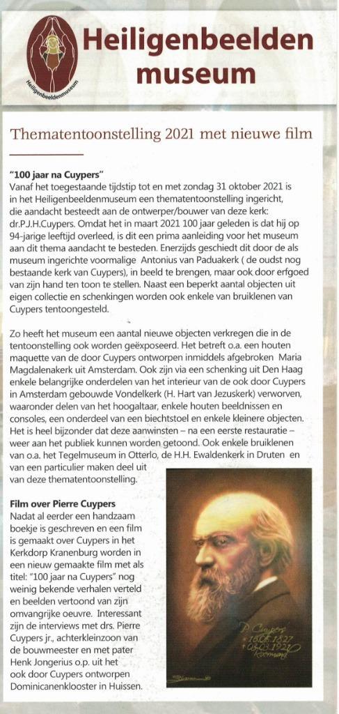 Tentoonstelling architect P.J.H. Cuypers in Kranenburg., Boeken, Catalogussen en Folders, Nieuw, Ophalen of Verzenden