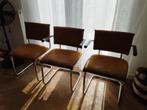 Buisframe stoelen met leren bekleding, Huis en Inrichting, Stoelen, Ophalen, Gebruikt, Bruin, Leer