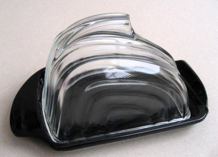 Art deco kaastolp met zwarte onderschotel, 1937, Antiek en Kunst, Antiek | Glas en Kristal, Ophalen of Verzenden