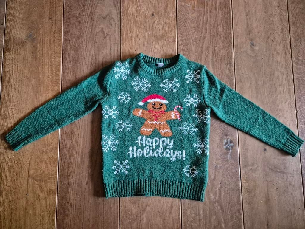 Leuke groene kersttrui maat 122/128, Kinderen en Baby's, Kinderkleding | Maat 122, Ophalen of Verzenden, Zo goed als nieuw, Jongen of Meisje
