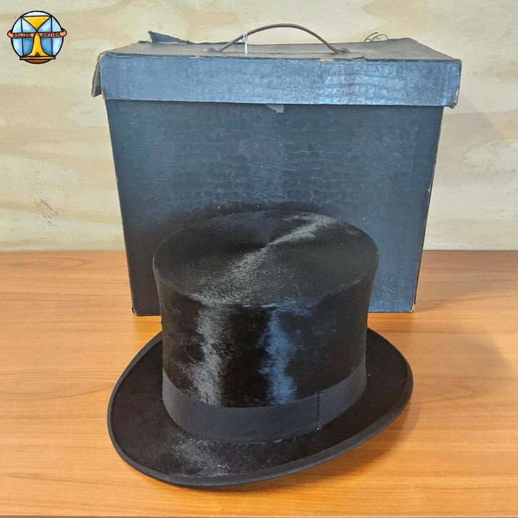 Antieke Hoge hoed bever vilt Johan N Tekenbroek - Rotterdam, Antiek en Kunst, Antiek | Kleding en Accessoires, Heren, Ophalen of Verzenden