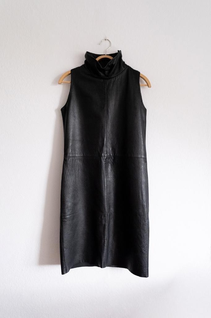 Vintage Leren Jurk Maat 38, Kleding | Dames, Jurken, Gedragen, Maat 38/40 (M), Zwart, Onder de knie, Ophalen of Verzenden