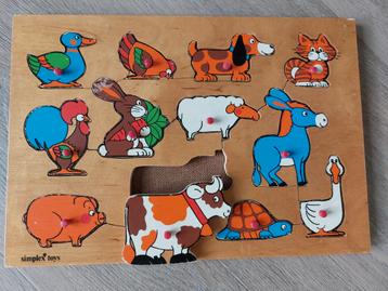 Vintage Simplex houten puzzel met Boerderijdieren  beschikbaar voor biedingen