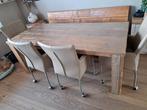 Steigerhouten Tafel met Stoelen & Klepbank, Huis en Inrichting, Tafels | Eettafels, Ophalen of Verzenden