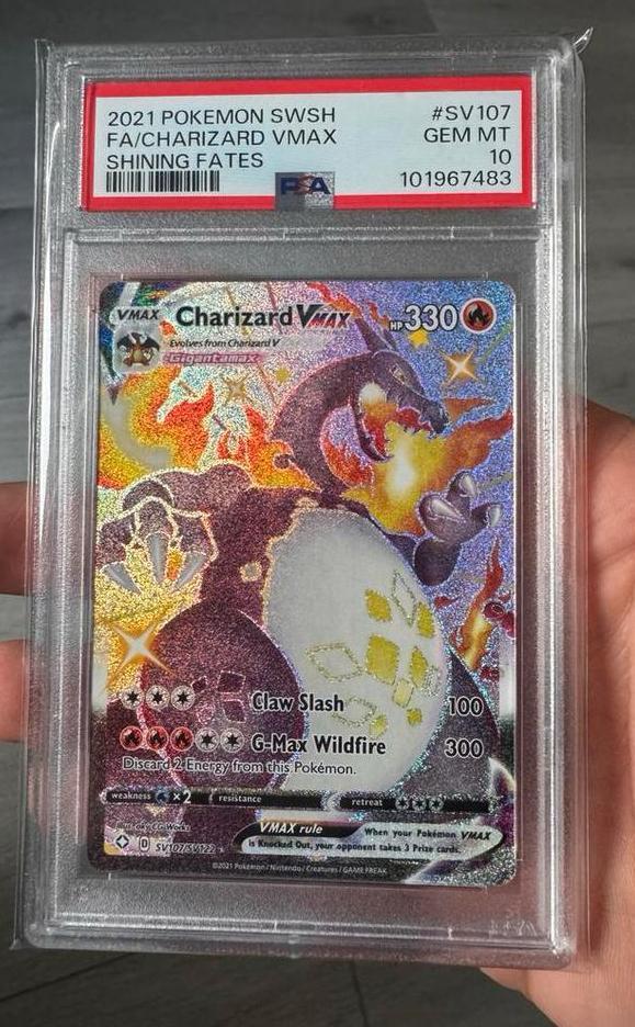 Charizard VMAX SV107 Shining Fates PSA 10, Hobby en Vrije tijd, Verzamelkaartspellen | Pokémon, Nieuw, Losse kaart, Foil, Ophalen of Verzenden