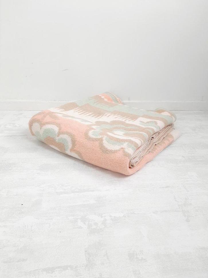 Wollen deken in pastelkleuren, Vintage jaren 60 deken, Huis en Inrichting, Woonaccessoires | Plaids en Woondekens, Gebruikt, Verzenden