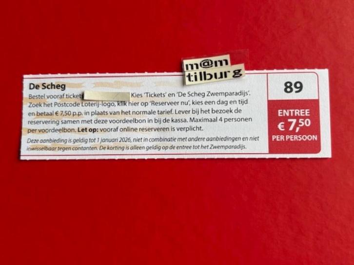 Bon 89 De Scheg entree €7,50 p.p. voor max. 4 personen., Tickets en Kaartjes, Kortingen en Cadeaubonnen, Drie personen of meer