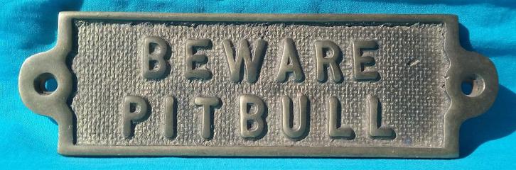 KOPEREN BORDJE BEWARE PITBULL HONDEN, Antiek en Kunst, Curiosa en Brocante, Verzenden