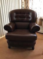 Lederen fauteuil leren stoel bruin, Ophalen, Gebruikt, 50 tot 75 cm, Leer