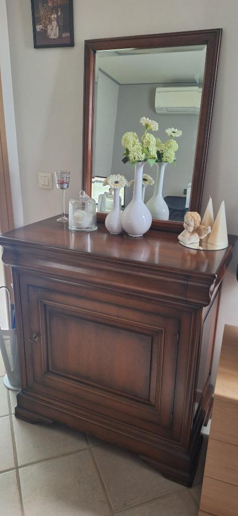 Dressoir donkerbruin - kersenhout - met bijbehorende spiegel, Huis en Inrichting, Kasten | Buffetkasten, Gebruikt, Minder dan 100 cm