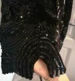 Vintage feestelijk zwart pailletten jurk 100% zijde L 34353, Gedragen, Maat 42/44 (L), Vintage, Ophalen of Verzenden