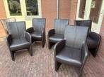 6 bruin leren fauteuils met wielen, Huis en Inrichting, Ophalen, Gebruikt, 50 tot 75 cm, Leer