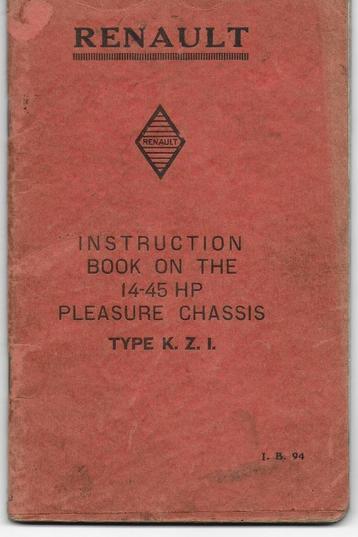 Renault 14-45 HP type KZ I maintenance book beschikbaar voor biedingen