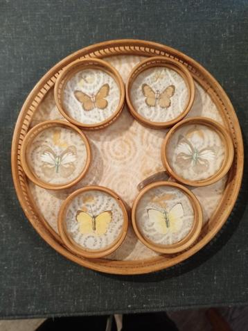 Vintage Dienblad met Onderzetters - Vlinders beschikbaar voor biedingen