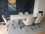 Eettafel wit blad incl. glas met stalen X poten, Huis en Inrichting, Tafels | Eettafels, Ophalen, Glas, 200 cm of meer, 50 tot 100 cm