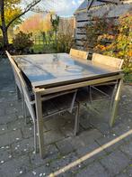 Tuinset: Hardhout, Aluminium & Graniet, Ophalen, 4 zitplaatsen, Gebruikt, Hardhout