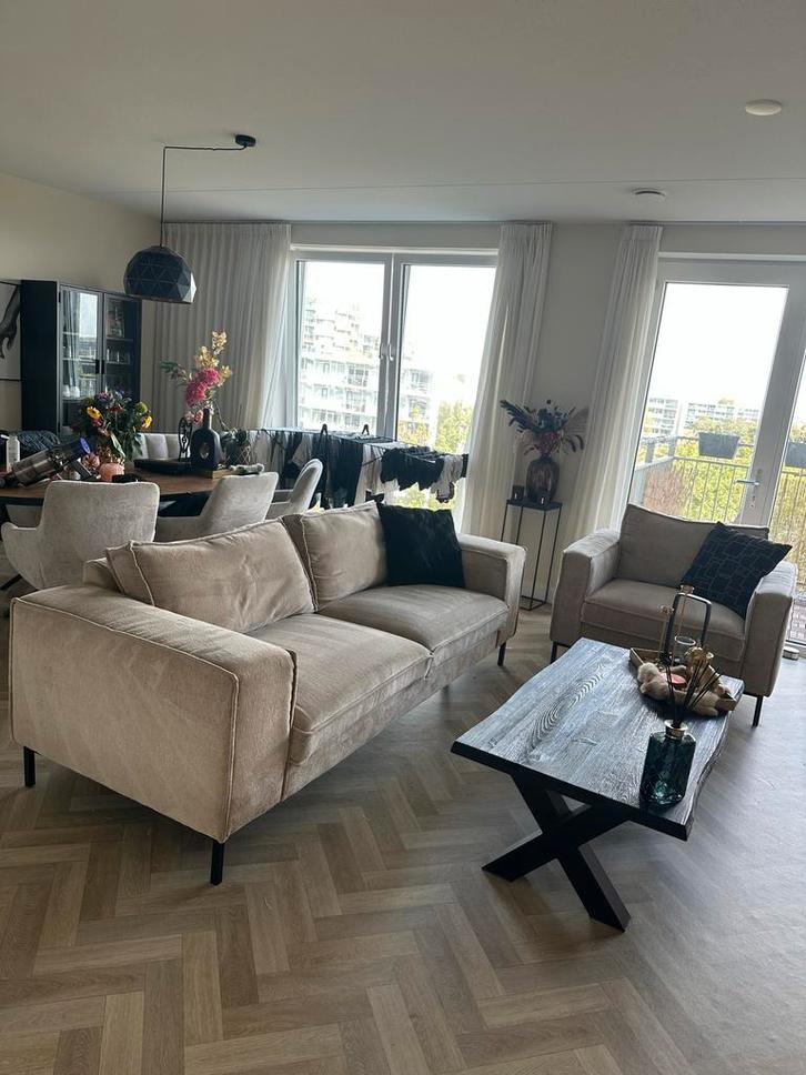 Vogue Bank & Fauteuil - Stof, Inclusief Factuur, Huis en Inrichting, Banken | Bankstellen, Zo goed als nieuw, Rechte bank, Vierpersoons of meer