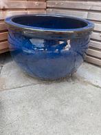 Bloempot blauw, Rond, Ophalen of Verzenden, Zo goed als nieuw, Aardewerk