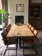 Eiken eettafel + 8 stoelen, Huis en Inrichting, Tafels | Eettafels, 200 cm of meer, 50 tot 100 cm, Rechthoekig, Eikenhout