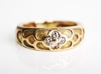 18 krt gouden bandring, mooi bewerkt en met 4 diamanten, ., Ophalen of Verzenden, ., Dame of Heer
