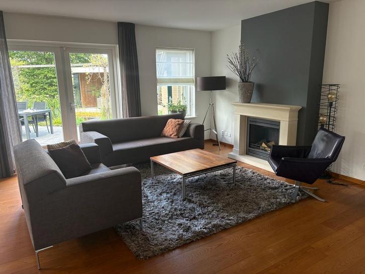 Complete mooie zithoek, Huis en Inrichting, Banken | Complete zithoeken, Gebruikt, Hout, Leer, Metaal, Stof, Ophalen