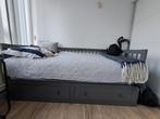 Uitschuifbaar bed antraciet met matras, Ophalen, 90 cm, Tweepersoons, 200 cm