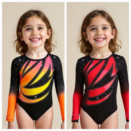 Turnpakje zwart rood of oranje 110 116 122 128 gympakje, Sport en Fitness, Turnen, Nieuw, Turnpak(je), Zwart, Ophalen of Verzenden