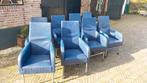 8 verrijdbare stoelen, Gebruikt, Blauw, Leer, Ophalen of Verzenden