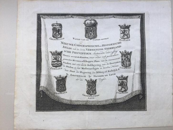 Nederland, Titelpagina Atlas De Leth, kopergravure, 1740, Antiek en Kunst, Kunst | Etsen en Gravures, Verzenden