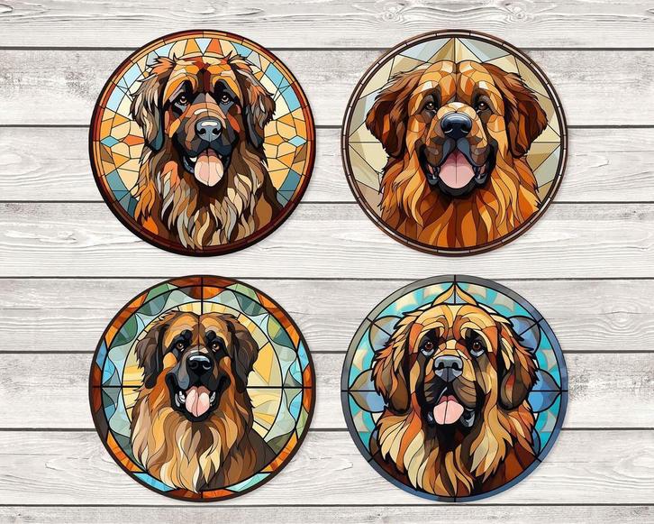 Leonberger Glas in Lood onderzetters met houder rond, Huis en Inrichting, Woonaccessoires | Onderzetters, Nieuw, Glas of Kopje