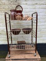 Vintage brocant oud rekje op wieltjes, Huis en Inrichting, Woonaccessoires | Etagères, Ophalen of Verzenden, Zo goed als nieuw