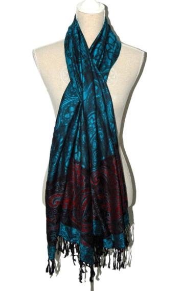Nieuwe Pashmina woven shawl, sjaal, aqua/blauw beschikbaar voor biedingen