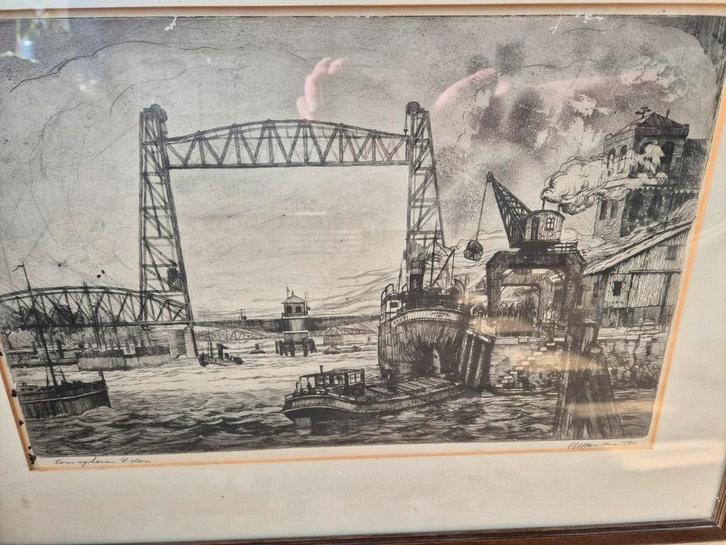Ets A.W. van Munster - Koningshaven Rotterdam De Hef, Antiek en Kunst, Kunst | Etsen en Gravures, Ophalen of Verzenden