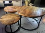 Set van 3 houten salontafeltjes, Huis en Inrichting, Tafels | Bijzettafels, Ophalen, Minder dan 45 cm, Minder dan 55 cm, Rond