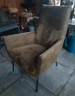 Fauteuil met hoge rugleuning op zwart metalen frame, Ophalen, Minder dan 75 cm, Zo goed als nieuw, Stof