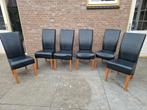 Eetkamer stoelen 6 zwart lederen stoelen, Ophalen, Gebruikt, Zwart, Leer