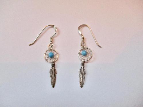 Zilveren hang oorbellen Navajo +blauw steentje in 925 zilver, Sieraden, Tassen en Uiterlijk, Oorbellen, Zo goed als nieuw, Hangers