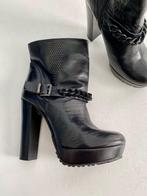 H658 Lorenzo Mari maat 37 leren lage laarsjes blokhak zwart, Zwart, Ophalen of Verzenden, Zo goed als nieuw, Lorenzo Mari