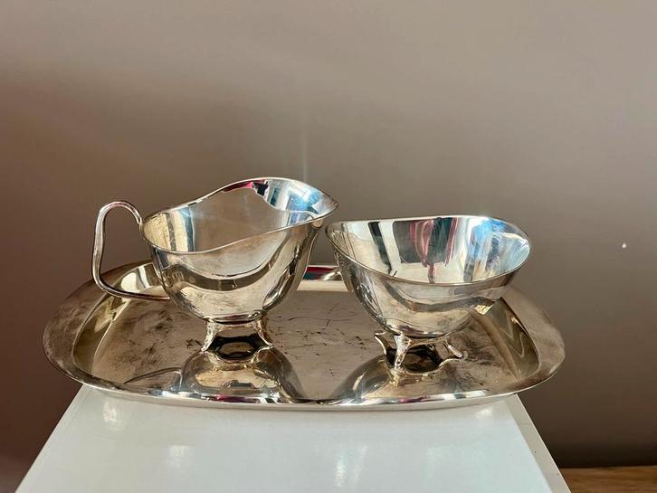 Antiek Verzilverd Suiker & Melk Set, Antiek en Kunst, Antiek | Goud en Zilver, Zilver, Ophalen of Verzenden