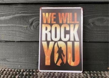 Metalen bord “We will rock you”  Queen beschikbaar voor biedingen