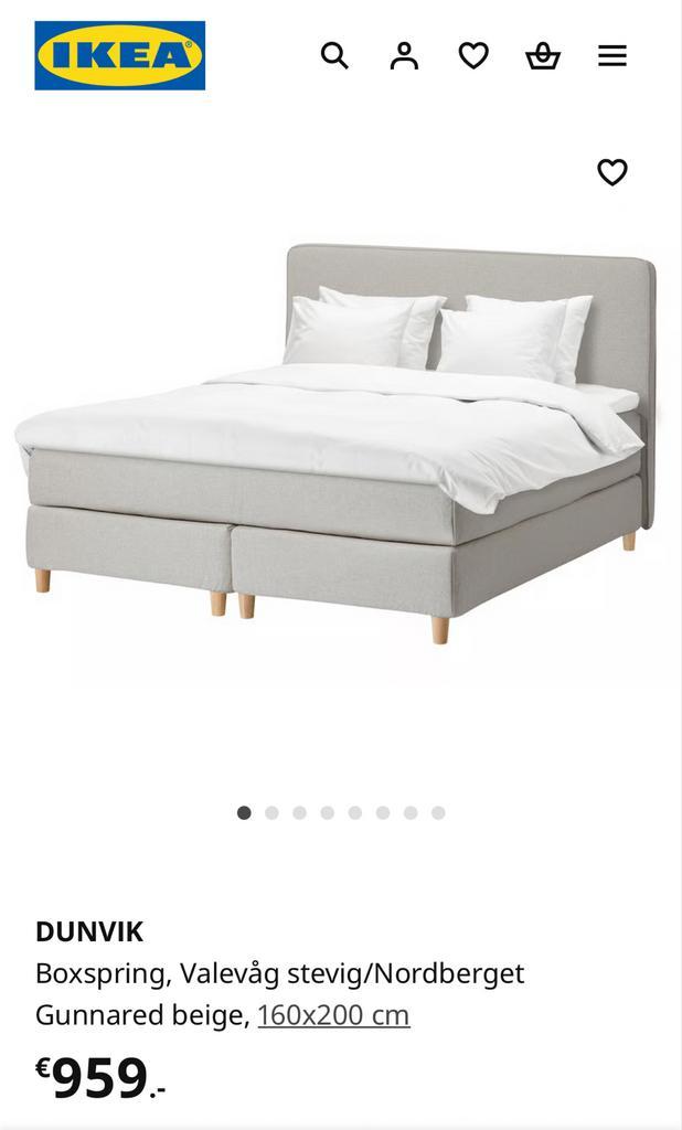 Ikea Dunvik Boxspring 160x200, Huis en Inrichting, Slaapkamer | Boxsprings, Zo goed als nieuw, 160 cm, 200 cm, Tweepersoons, Beige