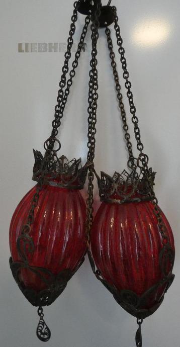 Geribbeld glazen hanglamp in fillegrain hanger [1669] beschikbaar voor biedingen