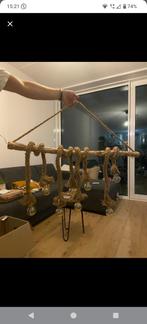 Hanglamp met touw en houten balk, Huis en Inrichting, Lampen | Hanglampen, Ophalen, Zo goed als nieuw, Hout, Minder dan 50 cm