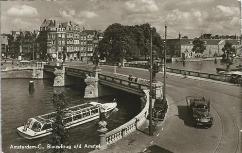 AK Amsterdam Blauwbrug Amstel Ford rondvaartboot, Verzamelen, Ansichtkaarten | Nederland, Ongelopen, Noord-Holland, 1940 tot 1960