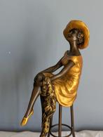 Bronzen Art Deco Beeld van Dame met Hoed - Chiparus Stijl, Ophalen of Verzenden