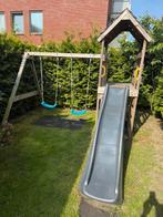 Speeltoestel met houten dak,2 schommels,glijbaan en zandbank, Kinderen en Baby's, Speelgoed | Buiten | Speeltoestellen, Ophalen