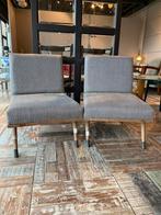 Vintage grijze stoelen met teakhouten frame., Ophalen of Verzenden