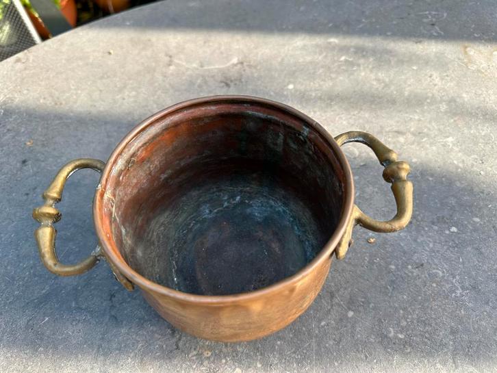 Antieke koperen kookpot met messing handvatten, Antiek en Kunst, Antiek | Koper en Brons, Koper, Ophalen of Verzenden