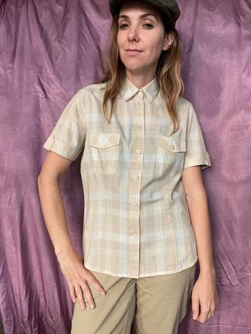 Vintage blouse / overhemd - beige - geruit - 40/L beschikbaar voor biedingen